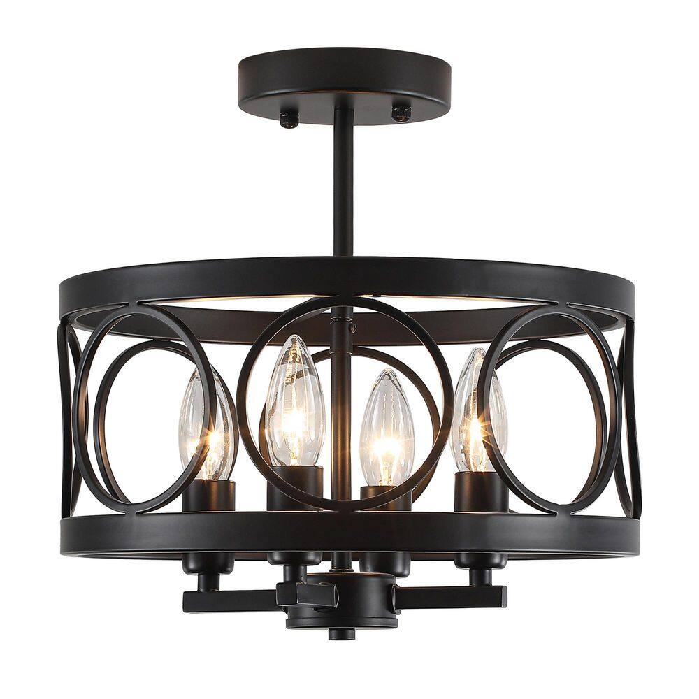 12.6 in. 4-Light Black Drum Round Farmhouse Semi Flush Mount Ceiling Light Candle Style Light Fixture for Kitchen Island price history on PriceWatchPro
