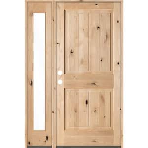 56 in. x 80 in. Rustic Knotty Alder 2 Panel Right-Hand/Inswing Clear Glass Unstained Wood Prehung Front Door w/Sidelite