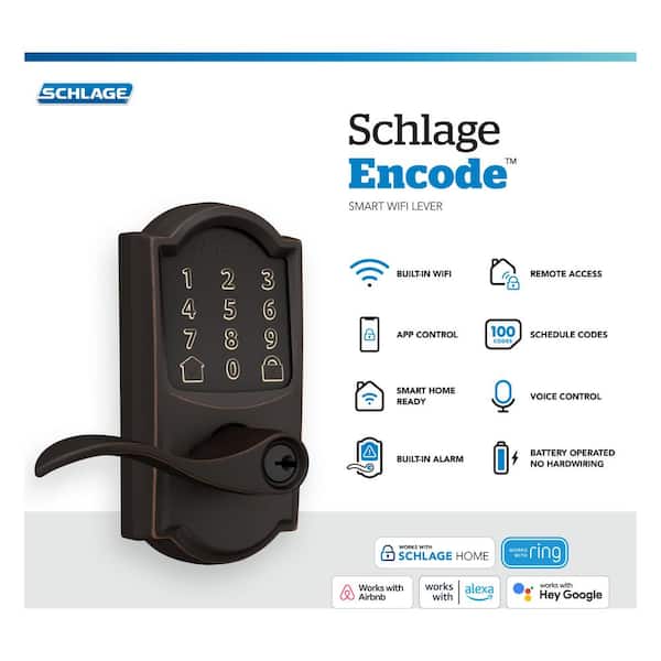 Camelot Aged Bronze Electronic Encode Smart WiFi Accent Lever with Alarm