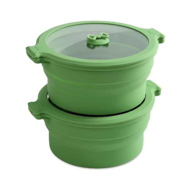 Microwave Cookware 1.4 Qt Glass Silicone Collapsible Steamer Bowl Set with Lids Food Storage Mixing 2pc