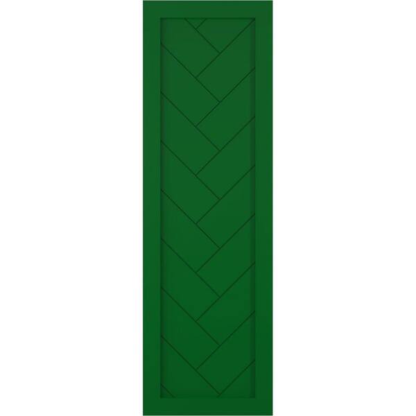 Ekena Millwork 15 in. x 43 in. PVC Single Panel Herringbone Modern Style Fixed Mount Board and Batten Shutters Pair in Viridian Green