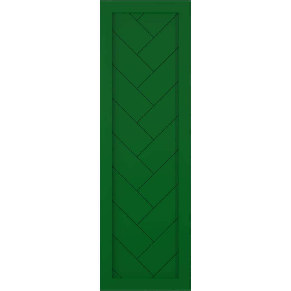 Ekena Millwork 18 in. x 77 in. PVC Single Panel Herringbone Modern Style  Fixed Mount Board and Batten Shutters Pair in Viridian Green  TFP001HB18X077HG 