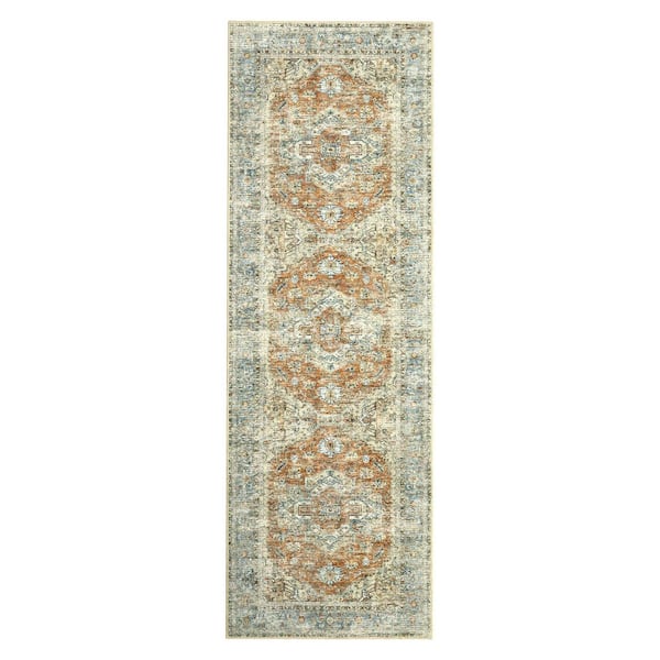 Vintage Printed Carpet Soft Thin Rug Interior Decoration for Bedroom Living Room Kitchen Orange，2x6ft