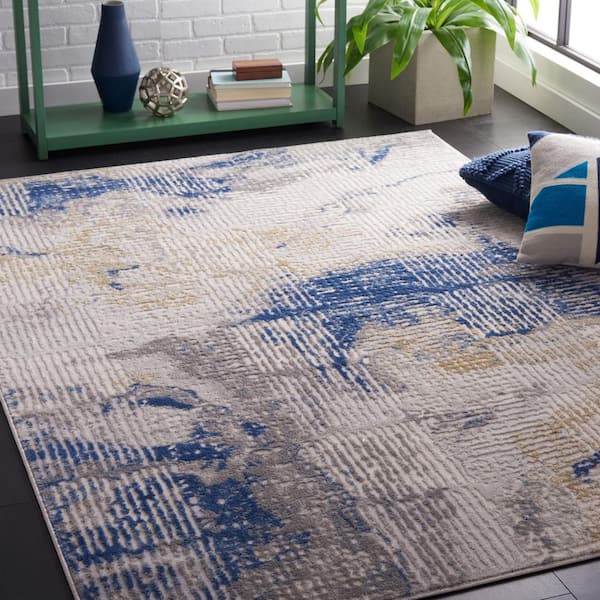 Palma 9 ft. x 12 ft. Beige/Blue Striped High-Low Area Rug