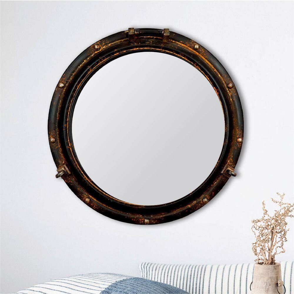 Nautical Charm Round Leather & Wood Porthole Mirror for Kids