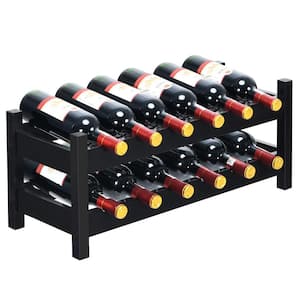 2-Tier 12-Bottles Stackable Wooden Wobble-Free Modular Wine Rack