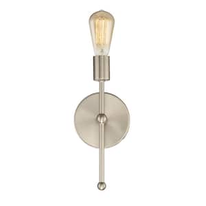6 in. W x 12 in. H 1-Light Satin Nickel Wall Sconce with Exposed Bulb
