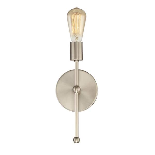 TUXEDO PARK LIGHTING 6 in. W x 12 in. H 1-Light Satin Nickel Wall Sconce with Exposed Bulb