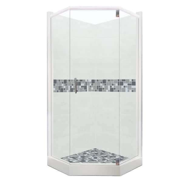 American Bath Factory Newport Grand Hinged 42 in. x 48 in. x 80 in. Left-Cut Neo-Angle Shower Kit in Natural Buff and Chrome Hardware