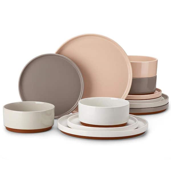 12-Piece Multicolored Stoneware Dinnerware Set Service for 4 Bowls and Plates Set Dinner Plates Dessert Plates and Bowls