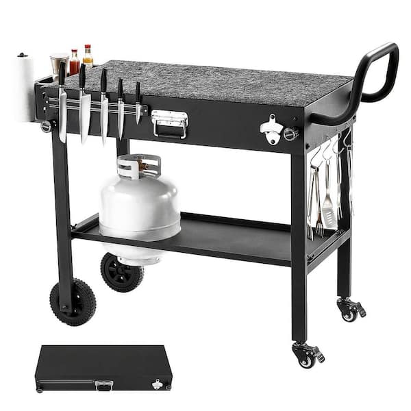 Outdoor Grill Cart, 31.0 x 17.0 in. Tabletop Size Grilling Table, Foldable Outdoor Cooking Table with Tissue Holder