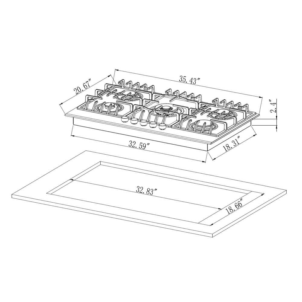 Empava 36" Black Ceramic Stainless Steel 5 Burner Cooktop