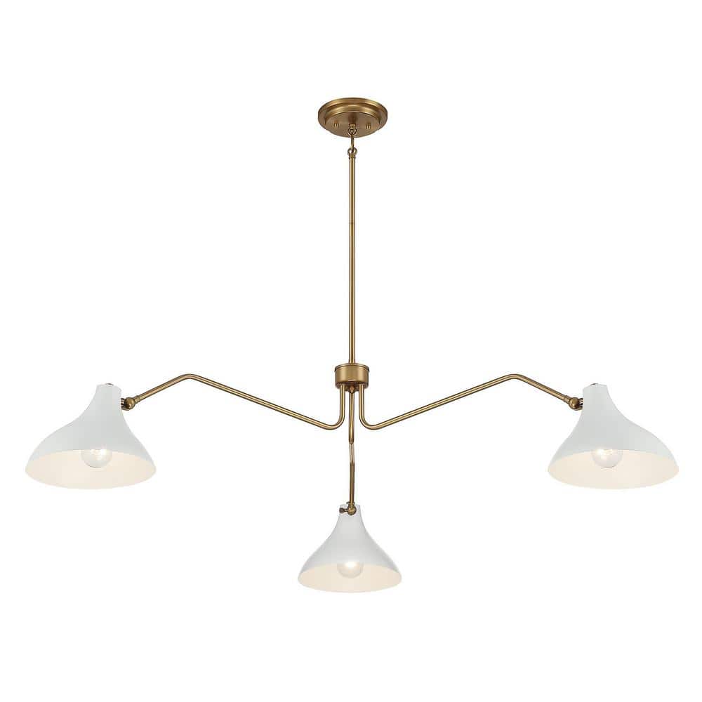 Natural Brass 3-Light White Metal Spider Chandelier