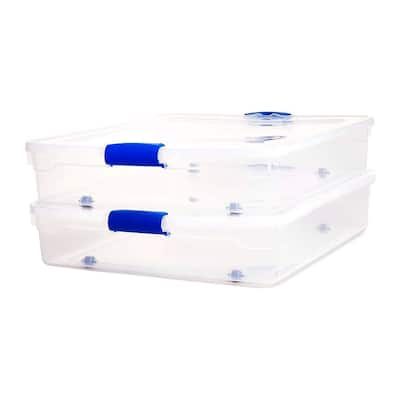 HOMZ 56 qt. Underbed Secure Latching Plastic Storage Container in Clear  (4-Pack) 2 x 3460CLRDC.02 - The Home Depot