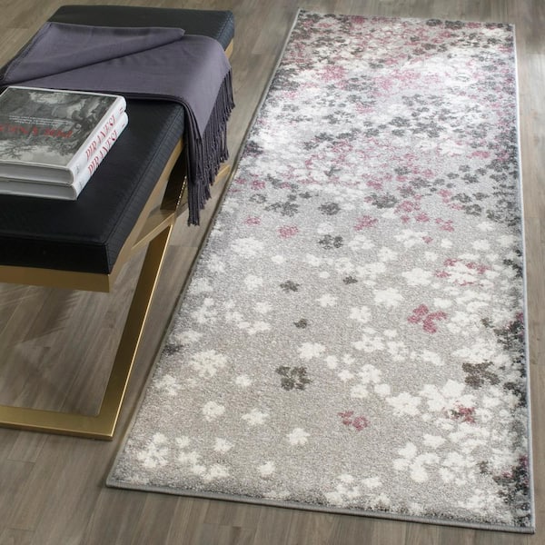 Adirondack Light Grey/Purple 3 ft. x 8 ft. Floral Runner Rug