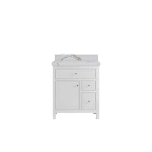 Sonoma 30 in. Single Sink Freestanding White Bath Vanity with Calacatta Gold Quartz Top Unassembled