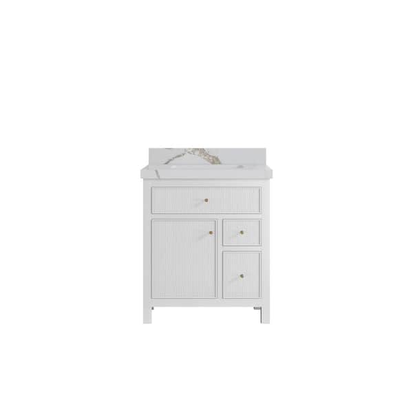 Willow Collections Sonoma 30 in. Single Sink Freestanding White Bath Vanity with Calacatta Gold Quartz Top Unassembled