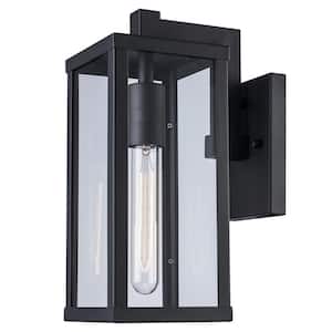 Oxford 12.5 in. 1-Light Black Modern Outdoor Wall Light Fixture with Clear Glass