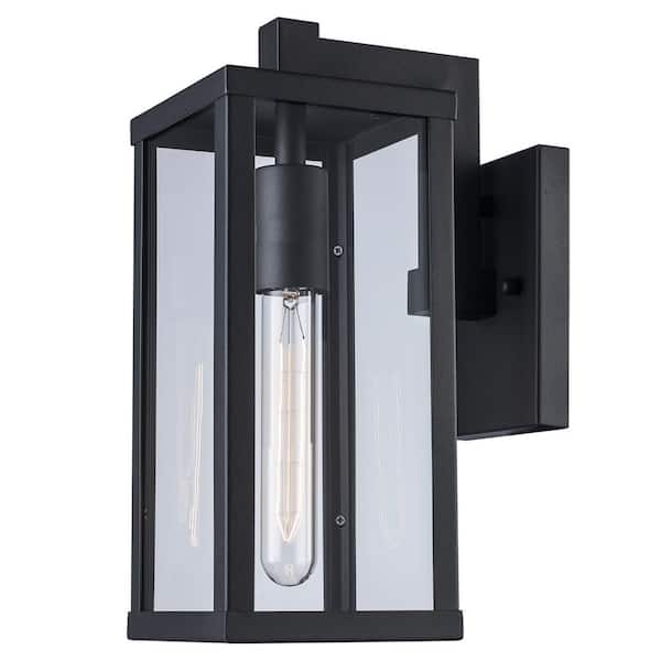 Bel Air Lighting Oxford 12.5 in. 1-Light Black Modern Outdoor Wall Light Fixture with Clear Glass