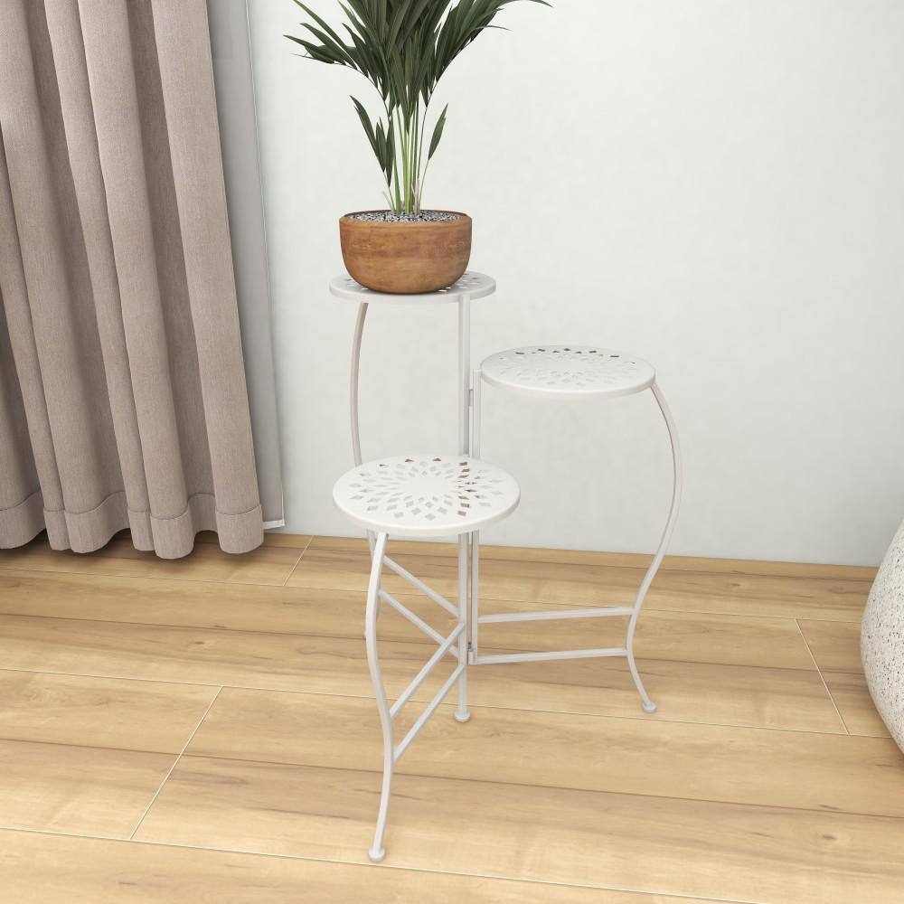 24" White Metal 3-Tier Folding Plant Stand