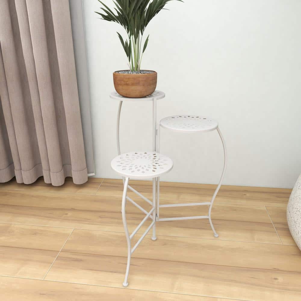 24" White Metal 3-Tier Folding Plant Stand