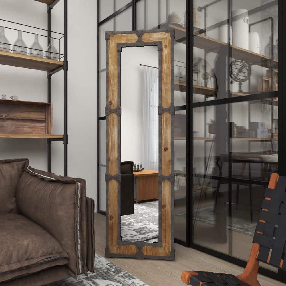 Rustic Brown Wood Full-Length Rectangular Floor Mirror