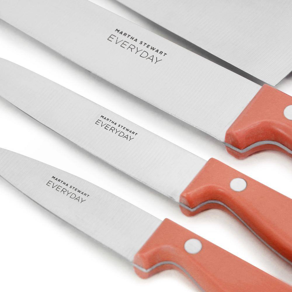 Keswick 7 Piece Stainless Steel Knife Set with Coral Handles and Wood Block