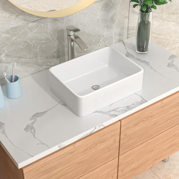 LORDEAR 19 in. x 15 in. Drop-in Porcelain Ceramic Rectangular Bathroom Sink in White