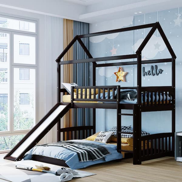 Harper & Bright Designs Espresso Twin Over Twin Wood Bunk Bed With ...