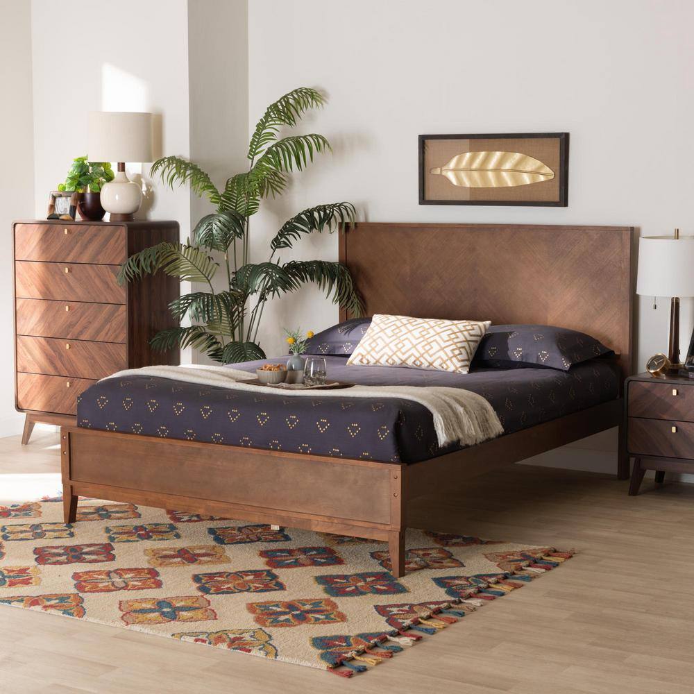 Carver King Size Walnut Wood Frame Platform Bed with Slats
