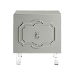 Gretchen Lacquered Light Grey End Table Lucite Leg Nightstand