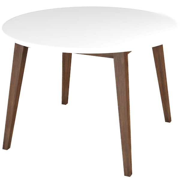 Ashcroft Furniture Co Crawford 43 in. Mid Century Modern Style Solid Wood Walnut Brown Frame and White Top Round Dining Table (Seats 4)