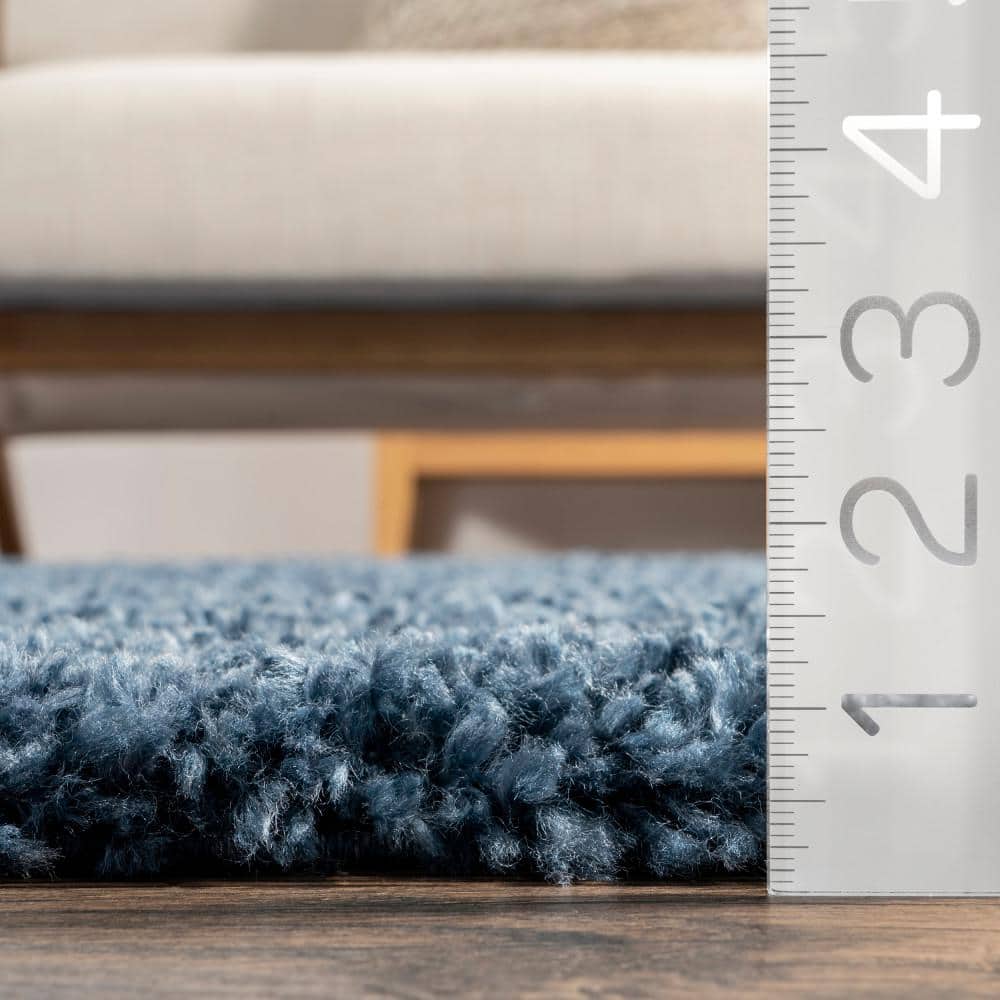 Blue 9' x 12' Solid Shag Synthetic Area Rug