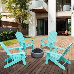 Lanier 5-Piece Green Recycled Plastic Patio Conversation Adirondack Chair Set with a Grey Wood-Burning Firepit