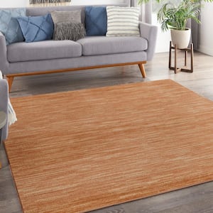 Essentials 7 ft. x 7 ft. Rust Abstract Contemporary Square Indoor/Outdoor Area Rug