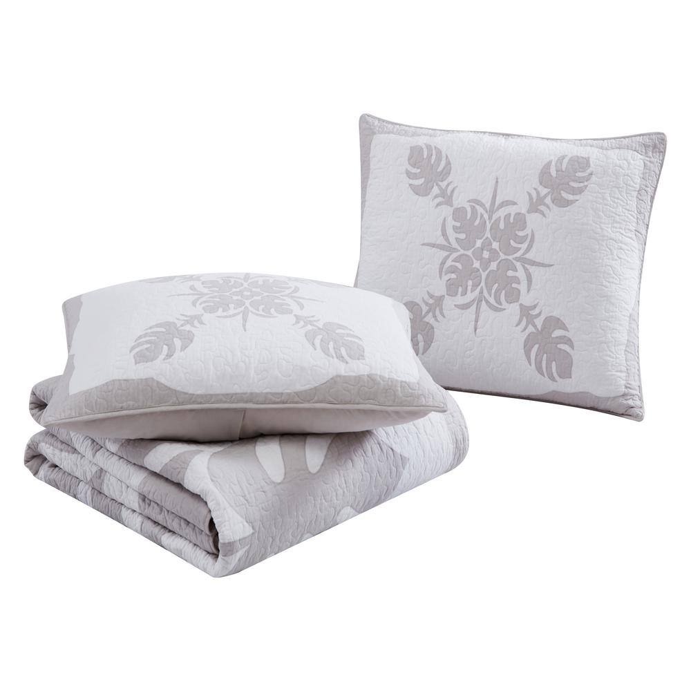Molokai Gray Reversible Cotton King Quilt Set