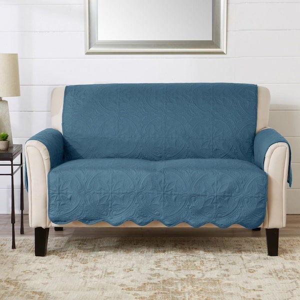 Smoke Blue / Ivory Reversible Microfiber Loveseat Furniture Protector