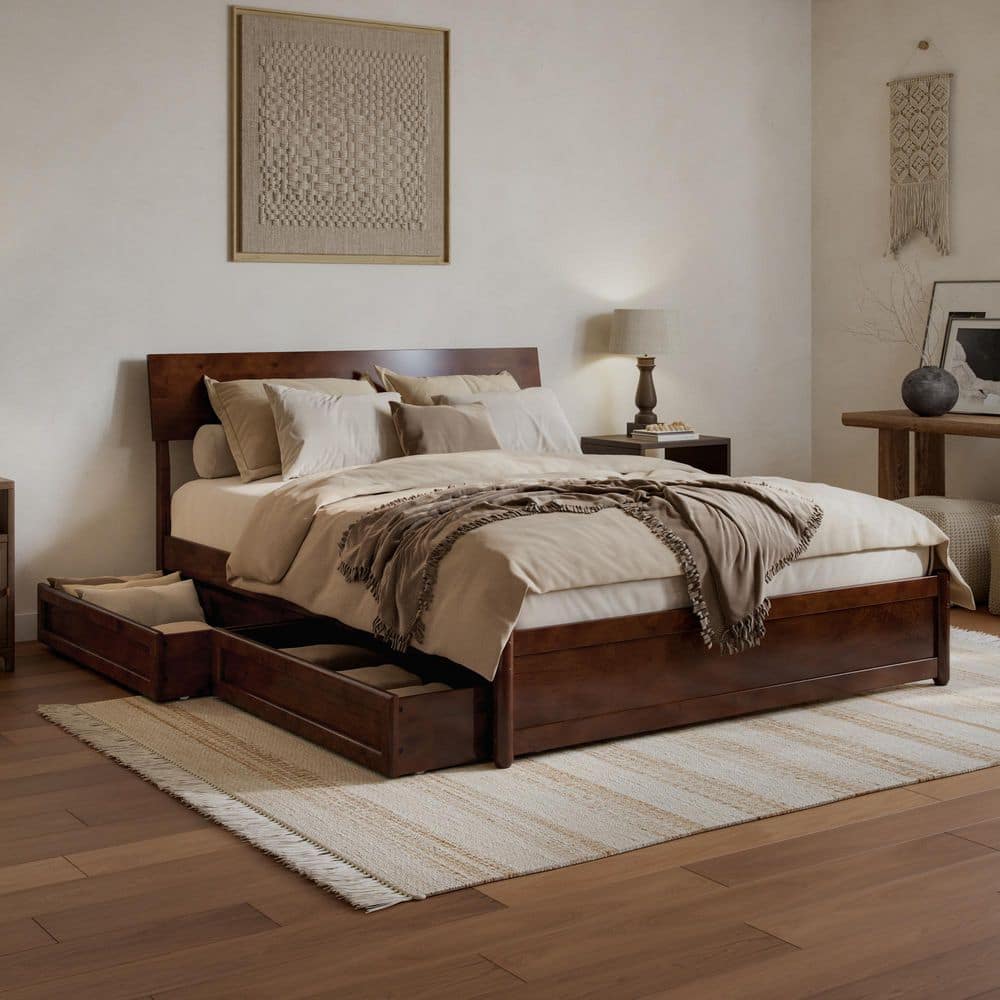 AFI Norla Walnut Brown Wood Frame Queen Platform Bed with