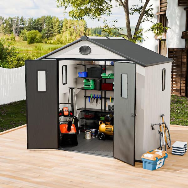 COOS BAY 8 ft. x 6 ft. Durable Resin Garden Storage Shed, Tool