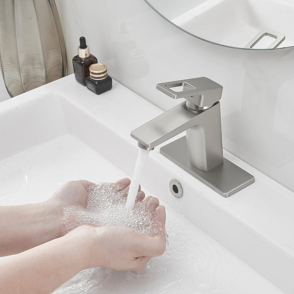 Brushed Nickel Single Handle Bathroom Faucet with Pop-Up Drain