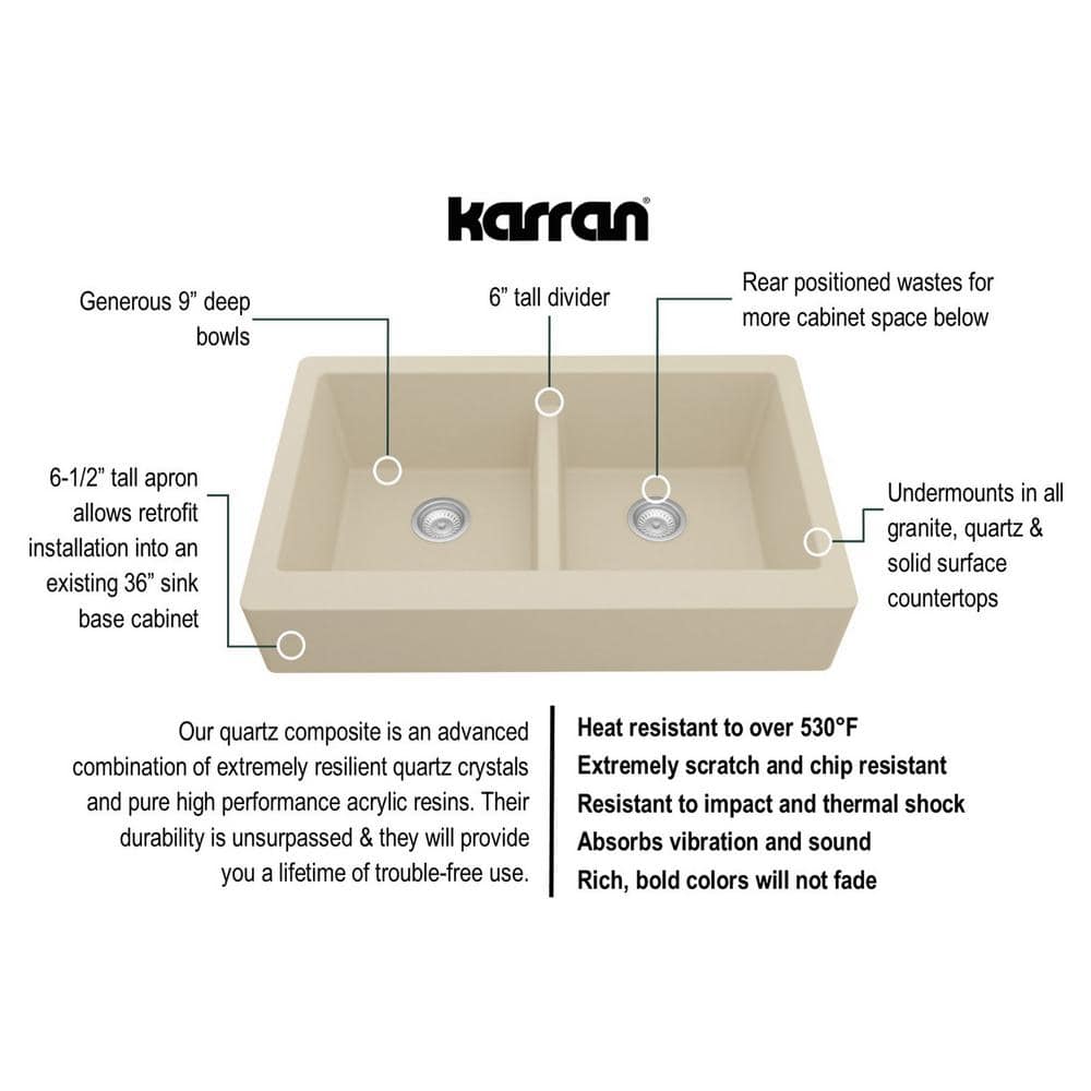 Bisque Quartz Composite Double Bowl Farmhouse Kitchen Sink