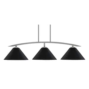 Siena 46 in. 3-Light Graphite Chandelier with 14 in. Matte Black Cone Metal Shades no bulbs included