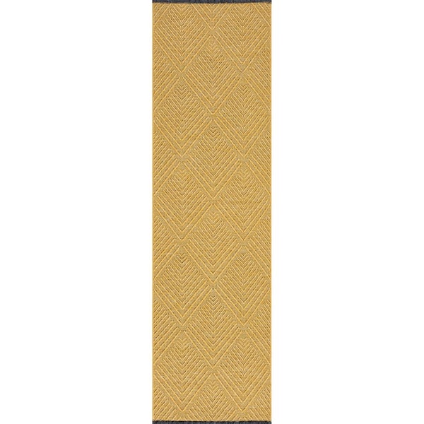 Alma Gold 2 ft. x 8 ft. Diamond Machine Washable Indoor Runner Rug