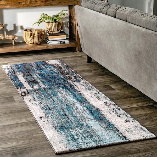 Haydee Blue 2 ft. 6 in. x 6 ft. Abstract Indoor Runner Rug