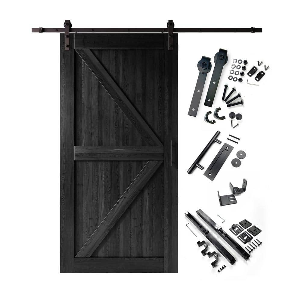 48 in. x 96 in. K-Frame Black Solid Pine Wood Interior Sliding Barn Door with Hardware Kit, Non-Bypass price history on PriceWatchPro
