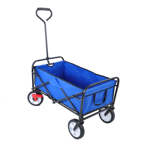 Zeus & Ruta 4 Cu. Ft. Blue Fabric and Steel Frame Outdoor Folding Utility Wagon Garden Cart with Brakes