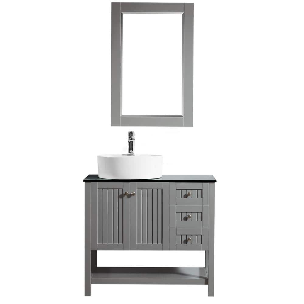 ROSWELL Modena 36 in. Bath Vanity in Grey with Tempered Glass Vanity