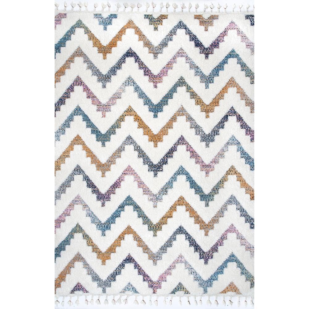 ティムページ nuLOOM Rumi High-Low Chevron Tassel Beige 7 ft. 10 in. x 10 ft