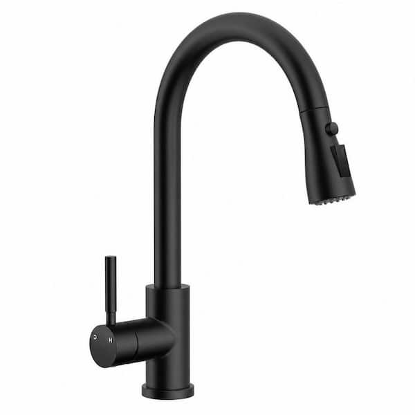 Kitchen Faucet with Pull Down Sprayer, Single Hole Mount Stainless Steel in Black 1 Piece Pre-assembled