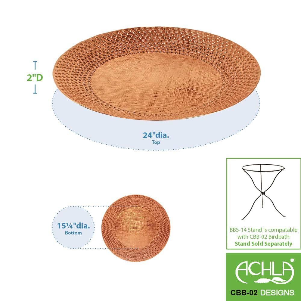 Classic Hammered Copper-Plated Metal Birdbath, 15" Diameter